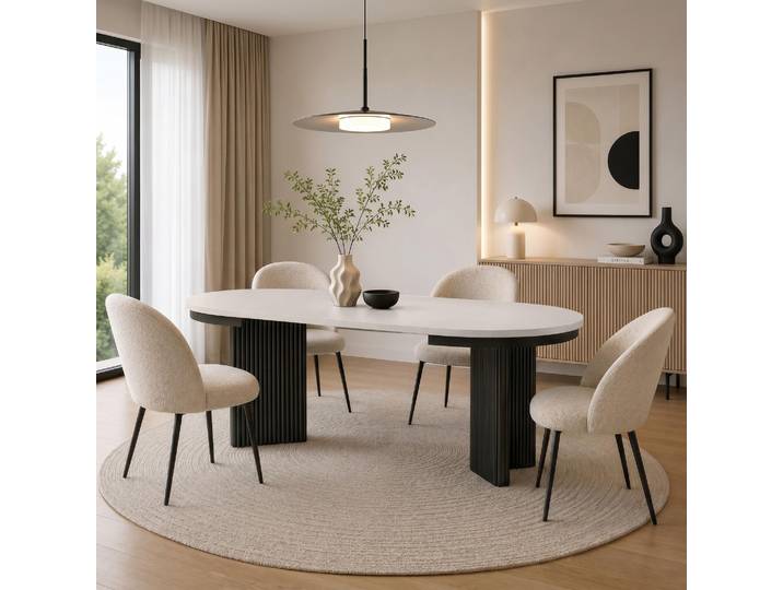 BEAUTYSOFA Runder Ausziehbarer Esstisch PRESTIGE Ø 100–180 cm, Kaschmir/Schwarz, Moderner Esstisch für Esszimmer, Küche, Skandinavischer & Loft-Stil