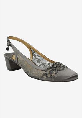 Extra Wide Width Women's Faleece Slings by J. Renee in Dark Gray Satin (Size 8 WW)
