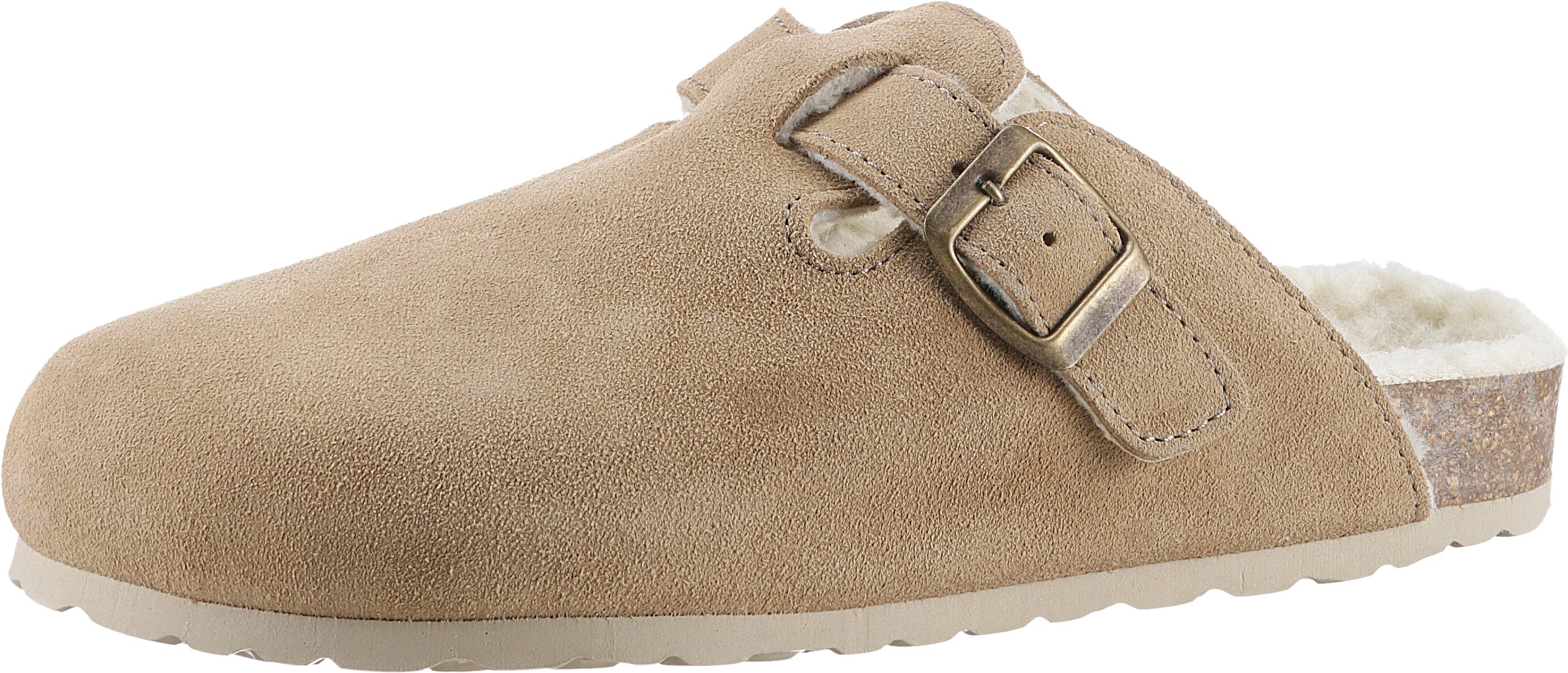 Clog ANISTON SHOES "Esc", Damen, Gr. 37, beige, Veloursleder, unifarben, Schuhe Clog, Hausschuh, Schlappen, Homeslipper mit Warmfutter beige 37