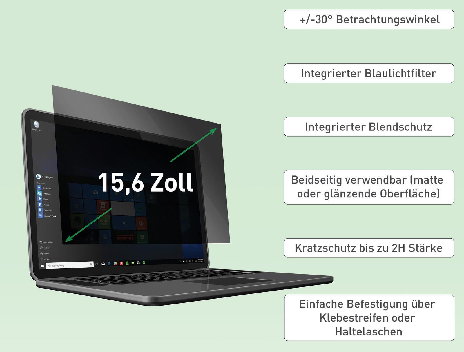LEITZ Display-Blickschutzfolie für 39,6 cm (15,6 Zoll) 69110000