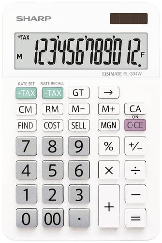 Sharp EL-334W Tischrechner Weiß Display (Stellen): 12 batteriebetrieben, solarbetrieben (B x H x T) 112 x 170 x 14mm