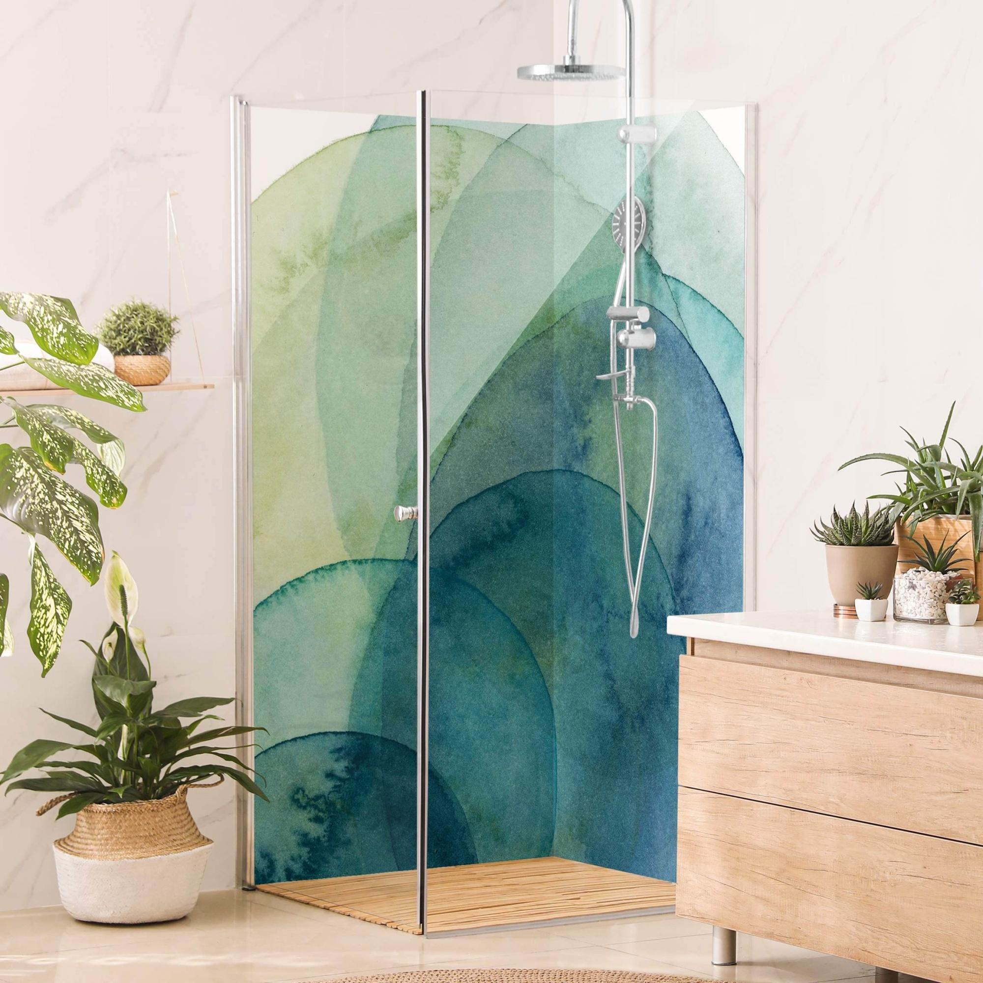 Duschrückwand mit Motiv selbstklebend - 0.61 mm Wandpaneel wasserfest Design blau Abstrakt Badrückwand fugenlos Premium matt 100x210 cm