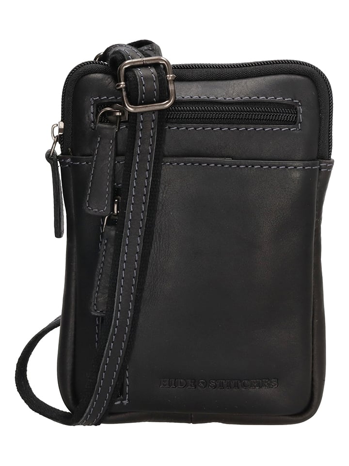 HIDE & STITCHES Leder-Umhängetasche in Schwarz - (B)13 x (H)18 x (T)4 cm - onesize