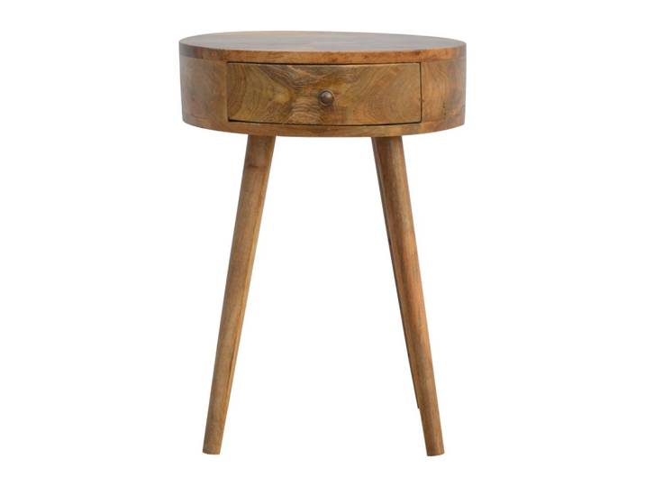 NACHTTISCH im Eichenholz-Finish, Rund geformter, 1 Schublade, Beige