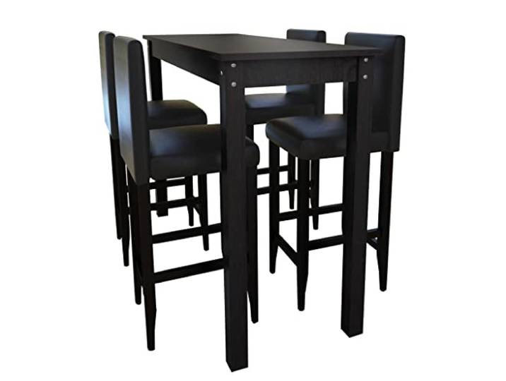 vidaXL Bartafel met 4 barkrukken zwart