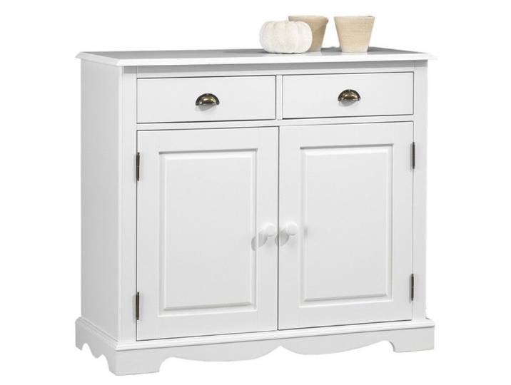 Buffet Blanc 2 Portes 2 Tiroirs Charme 2 Niches L 101 H 90 P 42 cm - L 101 x l 42 x H 90 cm