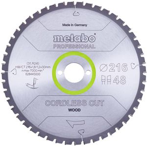 Metabo Kreissägeblatt Cordless Cut Wood Professional, 216 x 30mm, 48 Zähne, für Holz