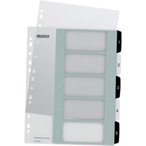 Leitz Register 1213-00-00 WOW, A4 Überbreite, 1-5, Kunststoff 5-teilig schwarz/weiß, PC-beschriftbar