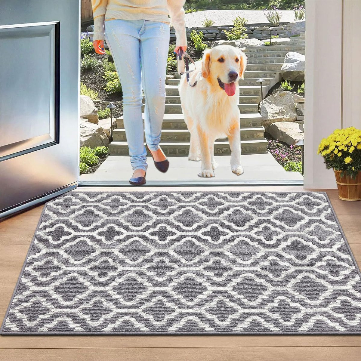 Grijs Vloermat Vuilvanger Entree Mat met Antislip Rubber 80 x 120 cm