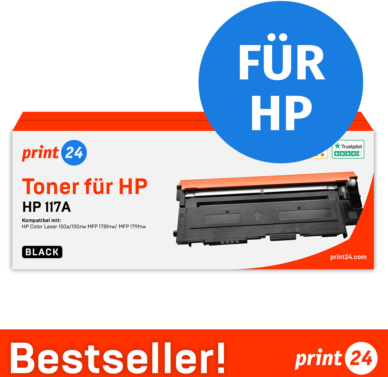 print24 Toner für HP 117A, Schwarz, 1 Stück