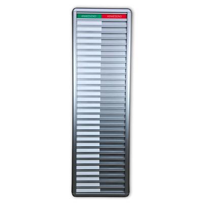 CombiCraft Anwesendheitstafel bzw. Abwesenheitstafel "Anwesend-Abwesend" in einem silberfarbenen Aluminiumschiebeprofil für 30 Personen - 257 x 830 mm