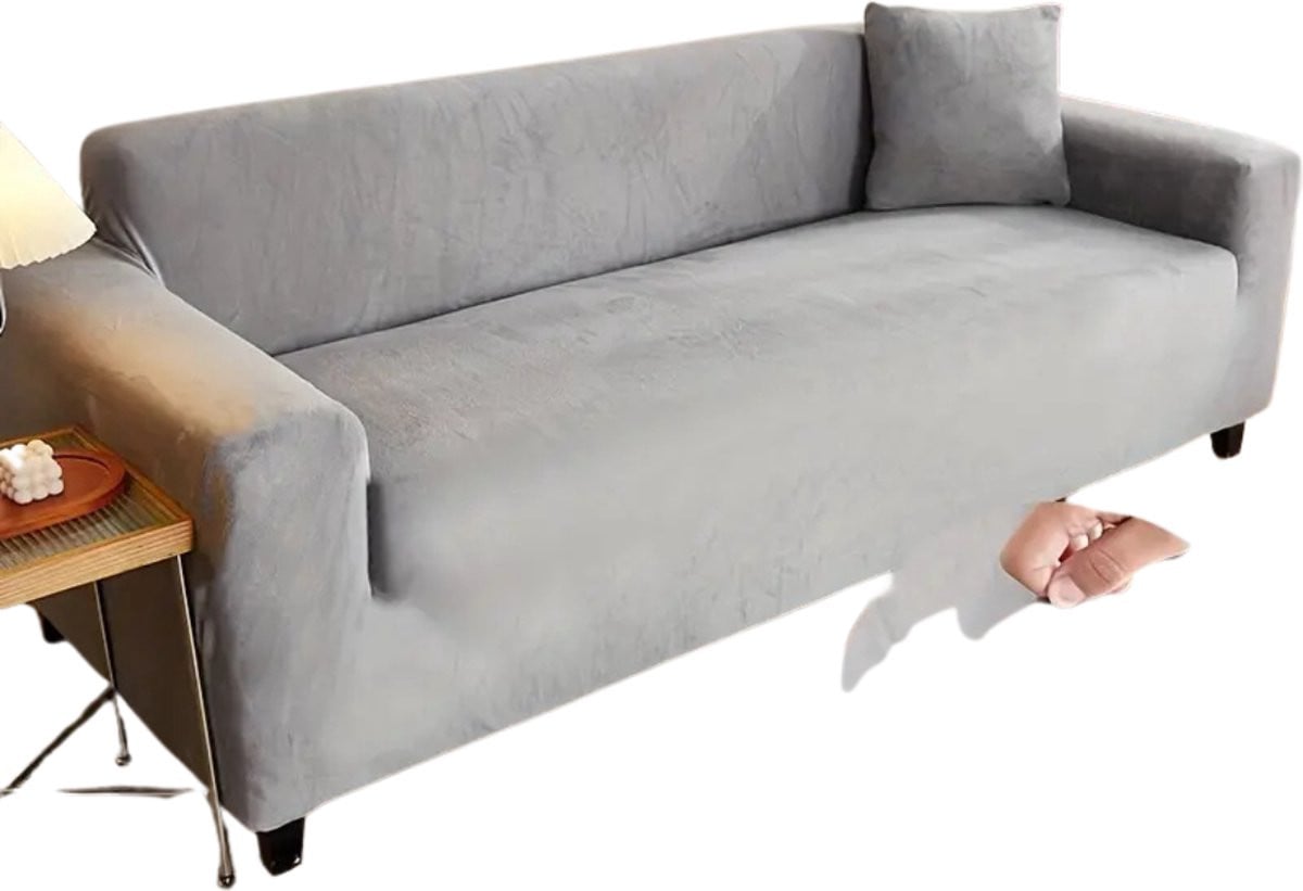 Nivard Bankhoes Bankbeschermer Stretch Pluche Lichtgrijs - Enkel
