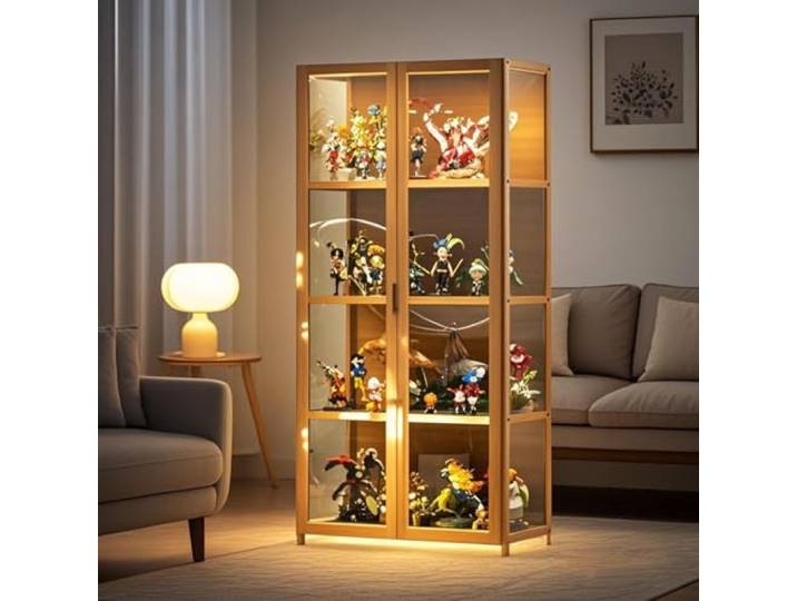 Poxvythb Vitrinenschrank, Wandvitrine Schwebendesign – Transparente Acrylschaukästen mit verstellbaren Böden, Ideal für Sammlerobjekte Ohne Licht(62x33x130cm/Primärfarben)