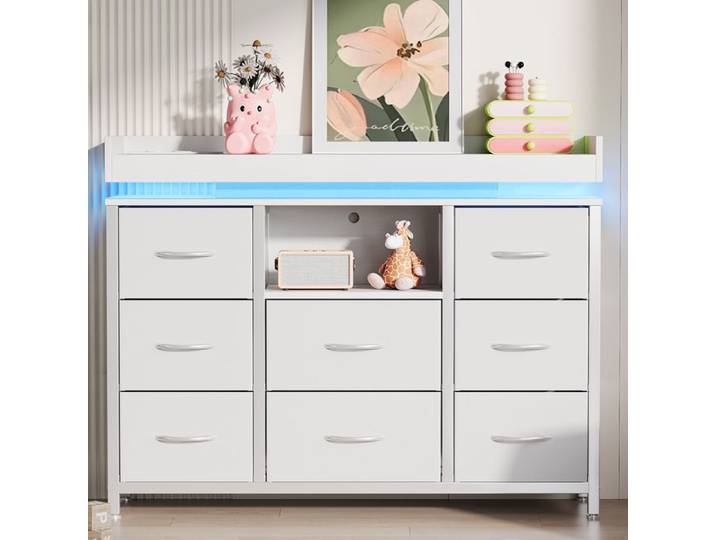 Buffet - URBANLUXE - 108x30x82 cm - 8 tiroirs - LED intégré - Cadre métal