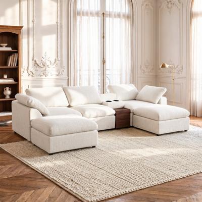 Abrihome "125.98"" Modular Chenille Sectional Sofa with Cup Holders and Drawer"