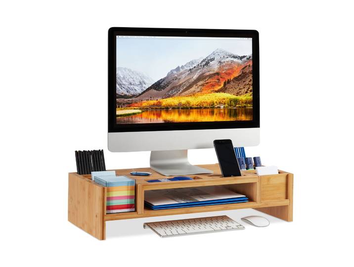 Monitorständer mit Staufächern Hellbraun