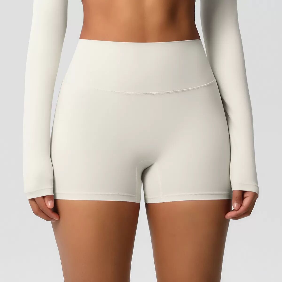 INF 2er-Pack hochgeschnittene, doppelseitige, angeraute Yoga-Shorts mit Po-Lifting-Effekt für Damen, Nylon, verschiedene Farben L Beige