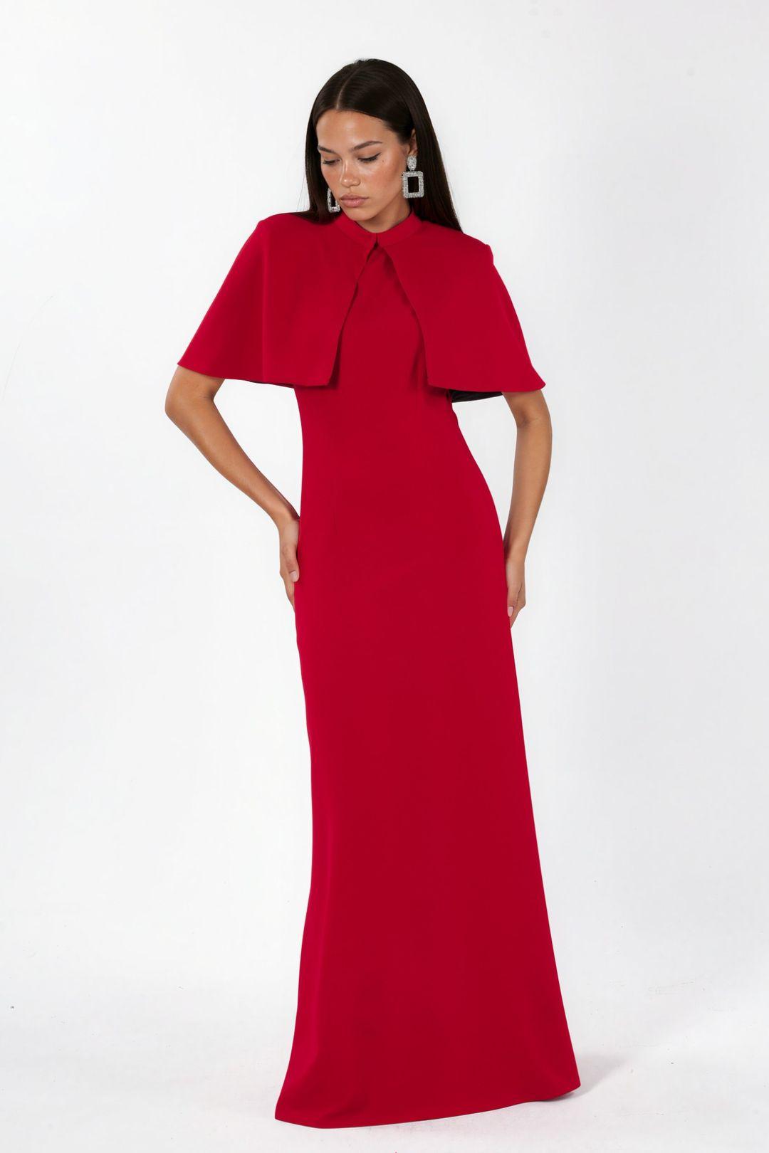Hiccup Maxikleid mit Rundhalsausschnitt und Cape-Accessoire - Rot