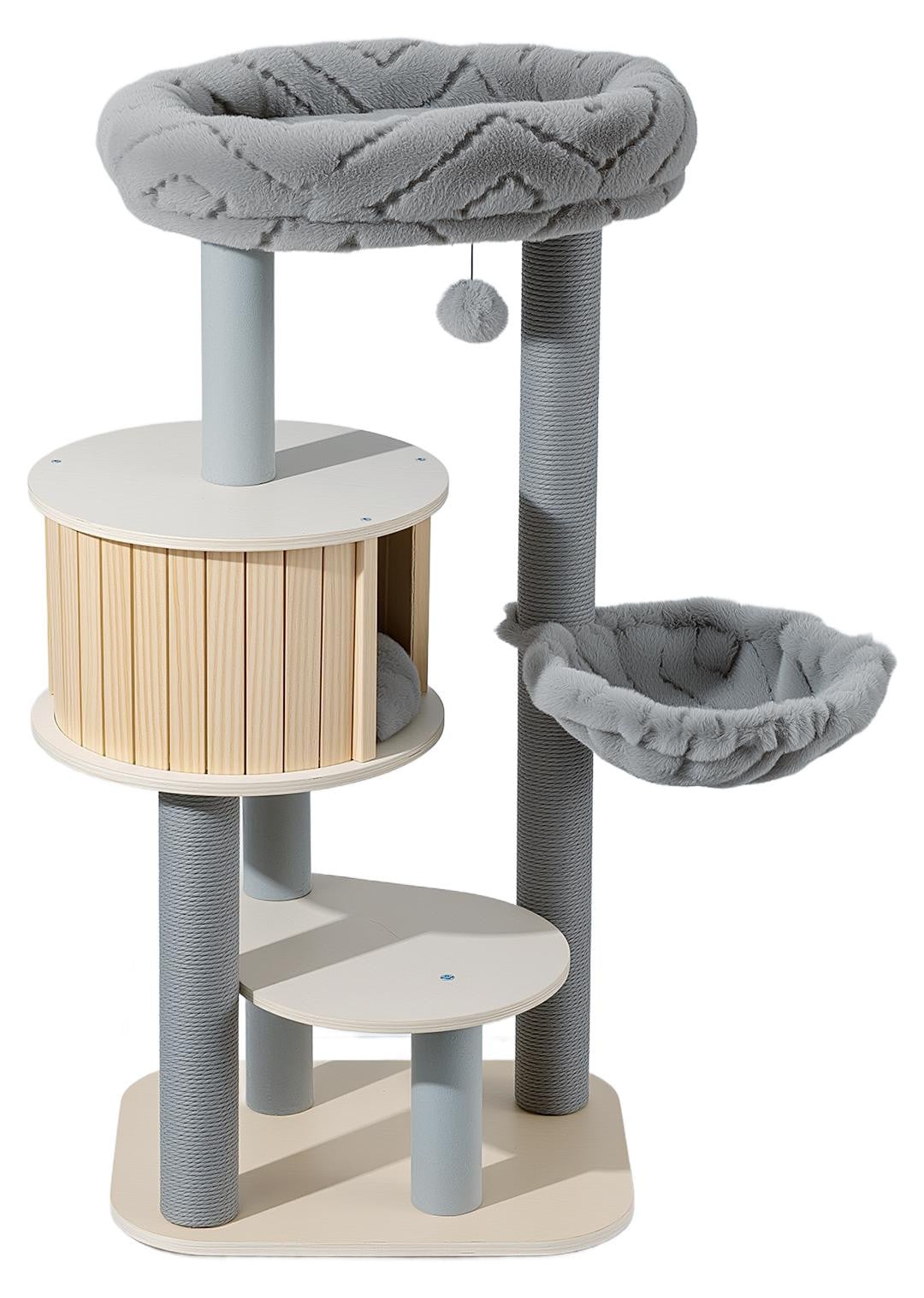 Fudajo Urban Studio Krabboom met kattenhuis, hangmand en kattenbed, Grijs, Hoogte: 122 cm