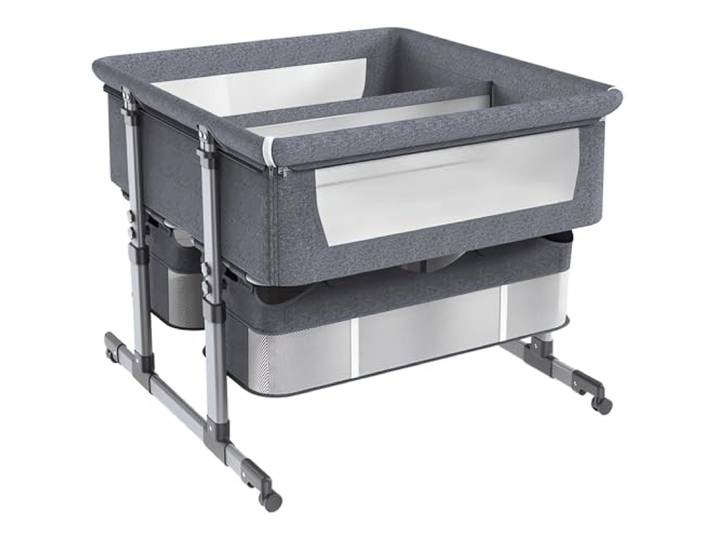 Zwillingsbett Für 2 Babys,Babybett Für Zwillinge,Stubenwagen Für Zwillinge,Zwillingsbett Next to Me,6-Fach Höhenverstellbar,Leicht Zusammenklappbares Schlafbett,Tragbares Babybett