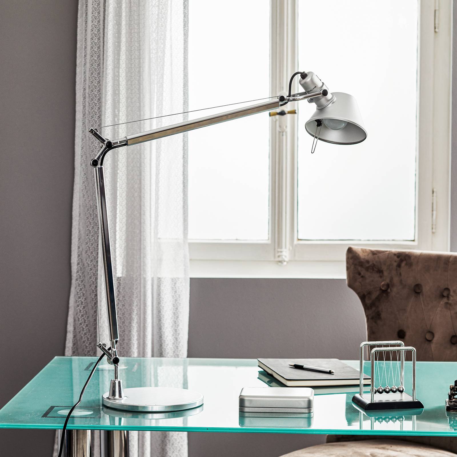 Artemide Schreibtischlampe Tolomeo, alu / grau / zink, für Arbeitszimmer / Büro, Aluminium, Design, Tischlampe