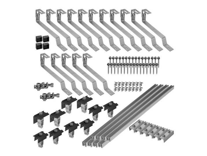 avoltik Solarmodul-Halterung Halterung Biberschwanz Montageset mit Klemmen Dach Haken Solar, (Halterung Biberschwanz Montageset mit Klemmen Dach Haken Solar, Für 2 oder 4 Solarmodule, Klemmen in silber oder schwarz, Wählbar in der Anlagengröße, Wählbar in der Farbgestaltung)