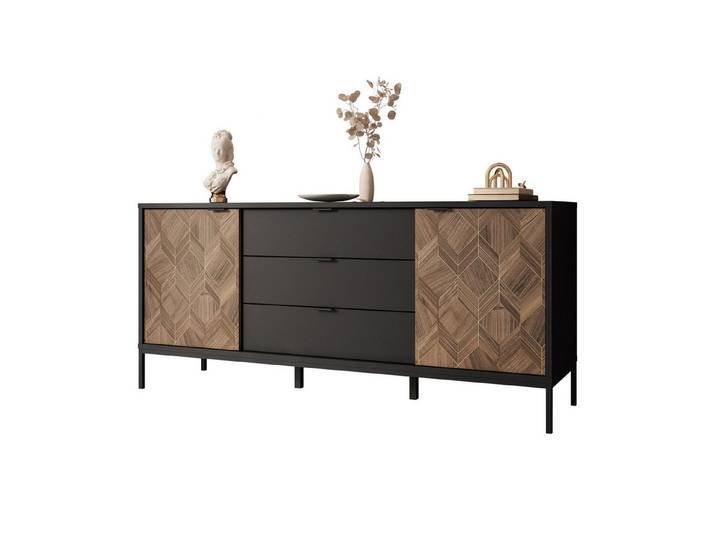Lookway Kommode LIAM Sideboard mit Doppeltüren und Schubladen, 185x50x83 cm