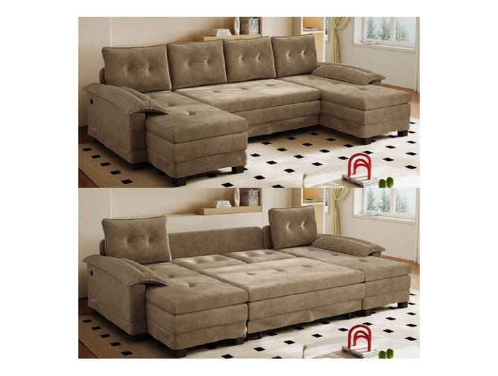 i@home Schlafsofa U-förmiges Sofa, mit Ausziehbett,USB-Ladefunktion, abnehmbaren Armlehnen, 4 Farben