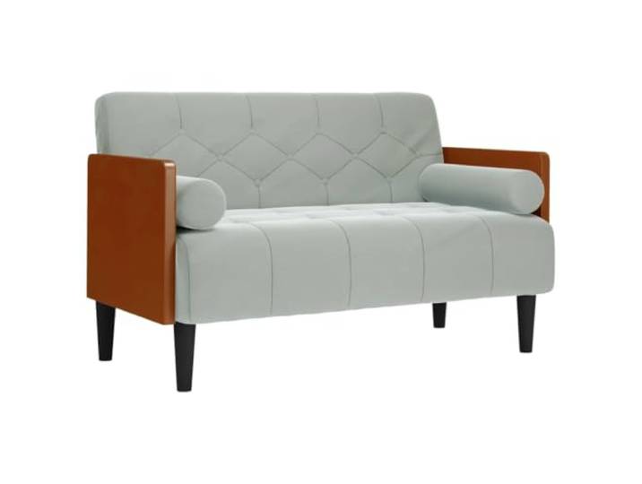 RJPLMFV Zweisitzer-Sofa, Samt, Hellgrau, 110 cm Schaumstoff und Federn, zylindrische Kissen, Gestellstruktur, stabile Füße