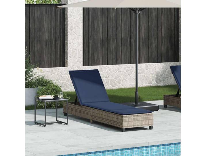 vidaXL Sonnenliege mit Auflagen Grau 55x200x25,5cm Poly Rattan