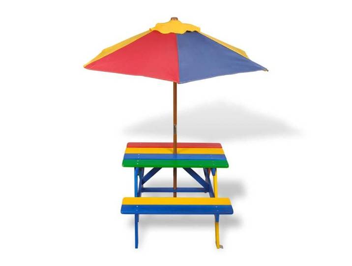 NEW Table et bancs de pique-nique avec parasol pour enfants Bois Mobilier de jardin_81028