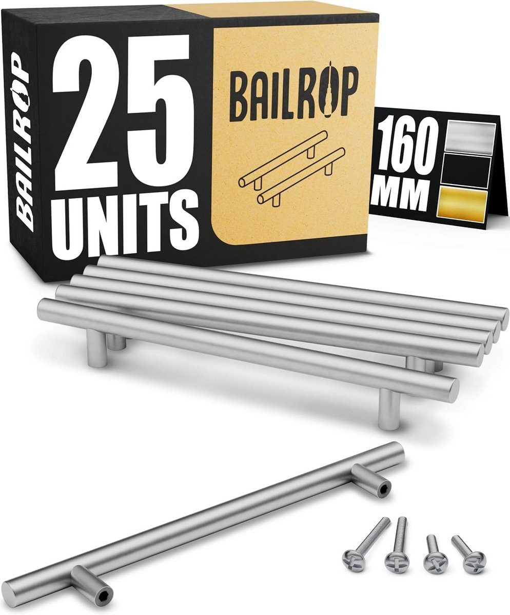 Set van 25 zilveren RVS keukenkastgrepen en deurgrepen van 160 mm