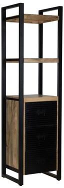 RRI Goods "79"" Industrial Mango Wood Bookshelf with Drawers and Shelves"