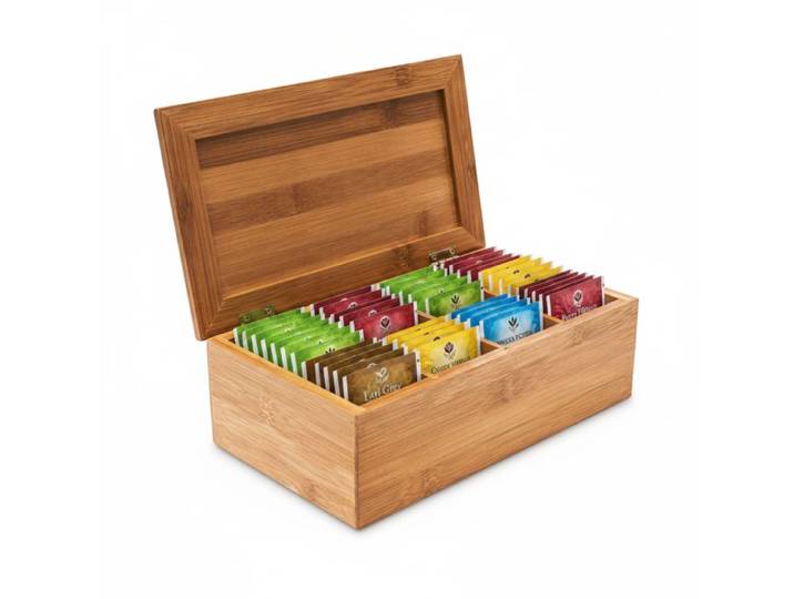 Relaxdays Teebox Bambus lackiert 4 Fächer