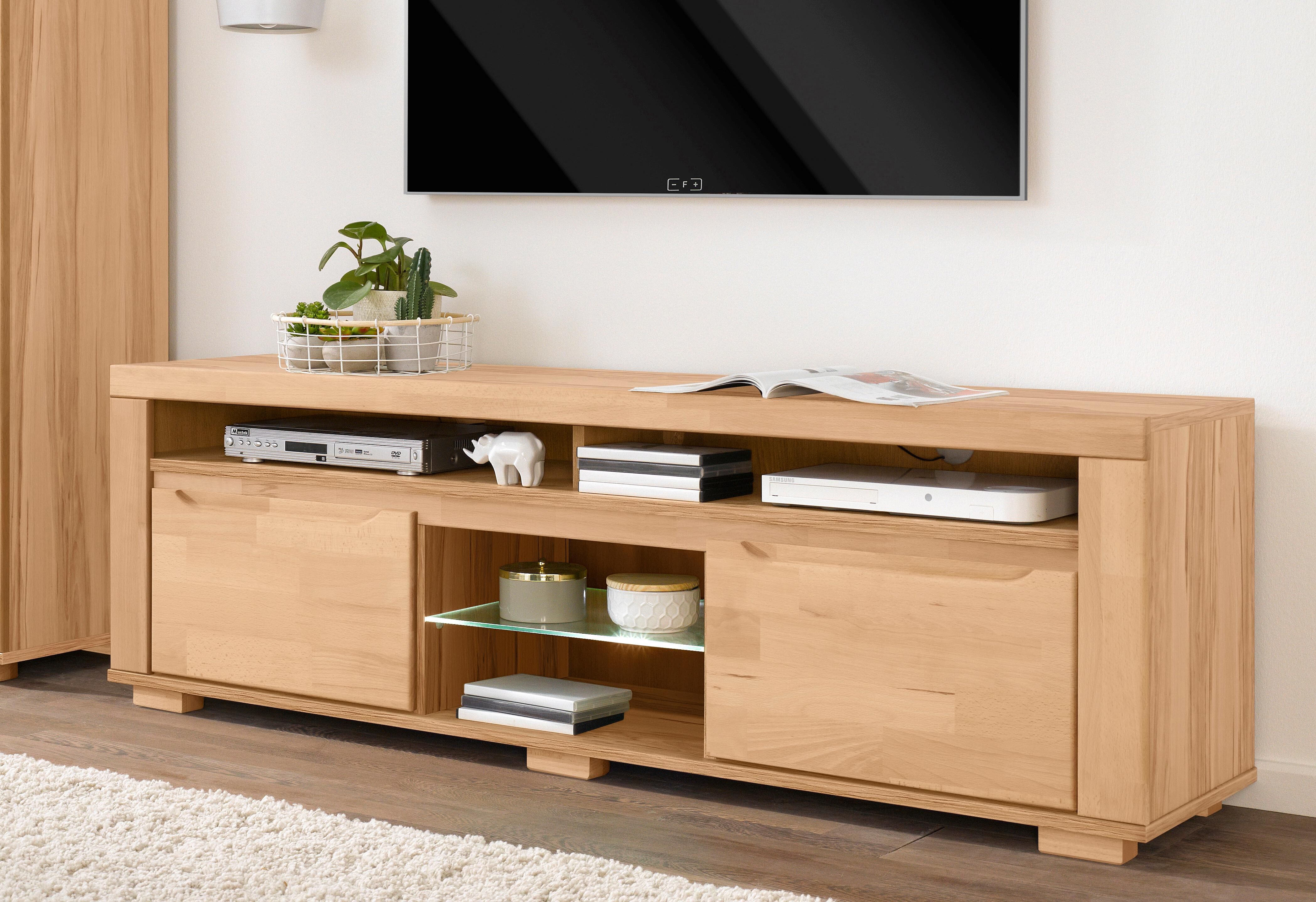 Lowboard GOODPRODUCT "Denis", beige (kernbuche teilmassiv), B:160cm H:52cm T:40cm, Holz teilmassiv, Sideboards, Lowboard, Breite 160 cm kernbuche teilmassiv B/H/T: 160cm x 52cm x 40cm, Holzwerkstoff Kernbuchefarben (Korpus)/ Massivholz Kernbuche (Front)