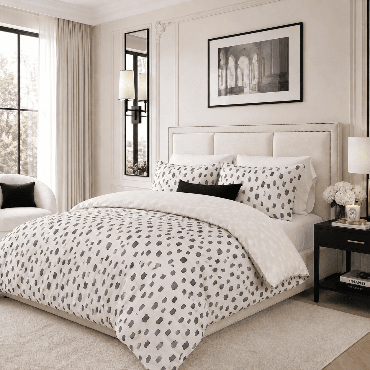 Sadie Monochrome & Cream Reversible Duvet Set, Double