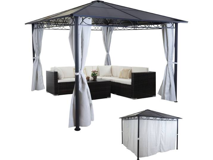 Hardtop Pergola HWC-C77, Garten Pavillon, Kunststoff-Dach Seitenwand Alu hellgrau 3x3m