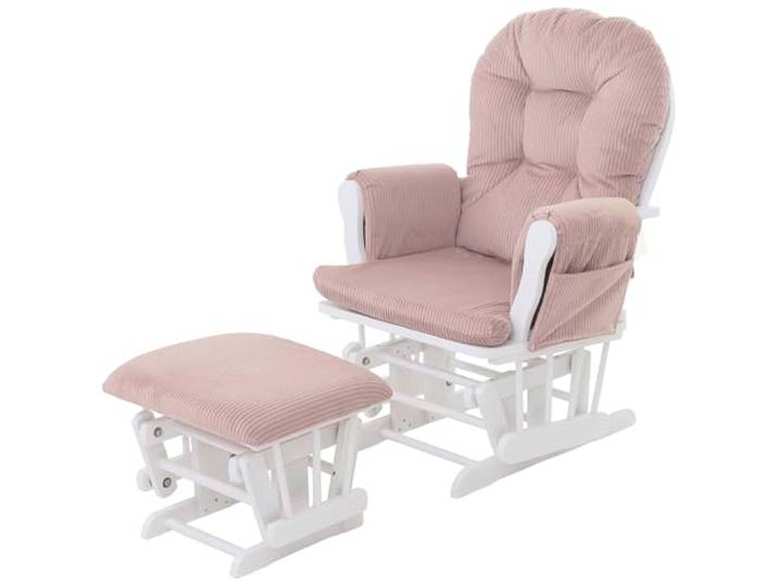 Mendler Relaxsessel HWC-C76 Stoff Cord - rosa Gestell weiß Schaukelstuhl, Sessel, Schwingstuhl, mit Hocker, Cord (320g/m²)