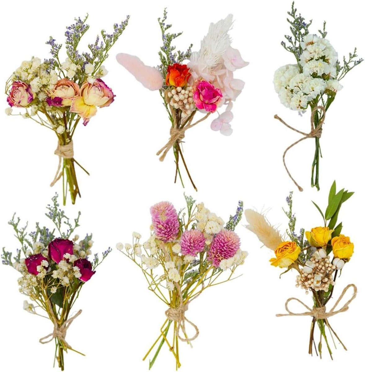 Gedroogde Bloemen Set - Natuurlijke Bloemen Decoratie - 6 Boeketten - Wit