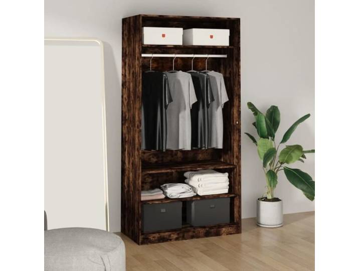 Garde-robe - AKOZON - Chêne fumé - 100x50x200 cm - 2 portes - Bois d'ingénierie