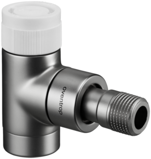 Oventrop Baureihe E Thermostatventil 1163082 Eck, stufenlose Voreinstellung, DN 15, Messing, Edelstahl-Design