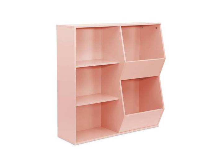 Meuble de rangement enfant rose. 3 étagères et 2 espaces de rangement