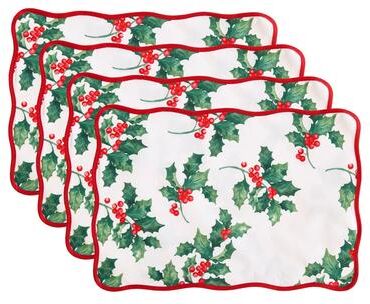 Threadmade Vintage Holly Scallop Border Placemats, Set of 4