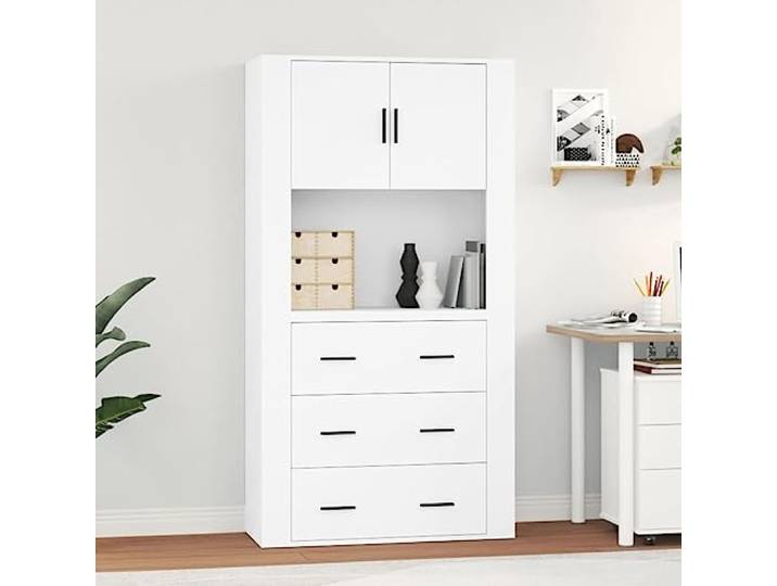 RJPLMFV Anrichte, hoch, weiß, Holz Wohnzimmermöbel, Wandmontage, großer Stauraum, feuchtigkeitsbeständig, Wandbefestigung im Lieferumfang enthalten