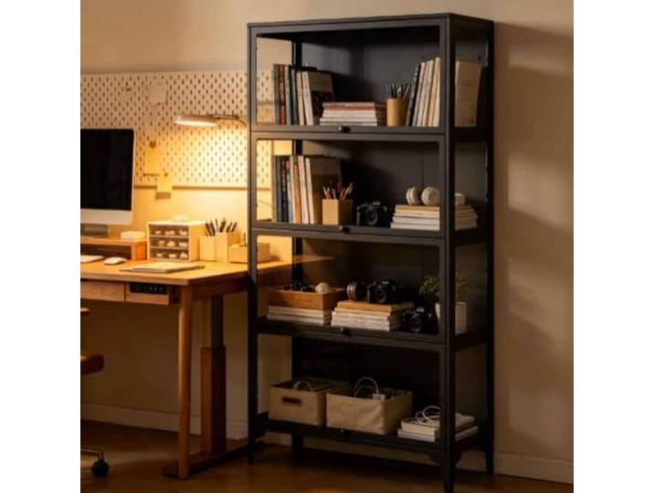 Gavoir Vitrinenschrank Schwarz Metall Glas Stahl Wohnzimmer 4-Lagen 32x78x165cm Glasvitrine Stehend Sammlervitrine