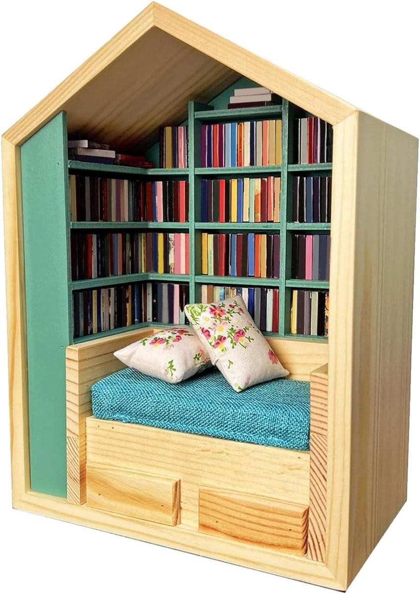 Boekenkast Speelgoed Miniatuur Bibliotheek Decoratief Display met Stabiele Houtstructuur voor 200 Boeken