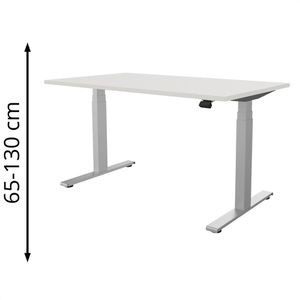 fm-Büromöbel Schreibtisch fouraction weiß / silber, elektrisch höhenverstellbar, 140 x 65-130 x 80cm