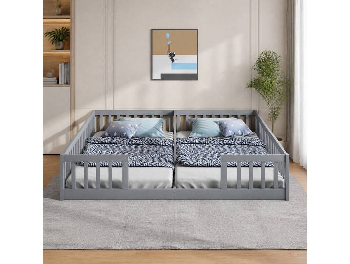 Lit Enfant 90x200 Avec Barrières Pin Gris Double Havrya