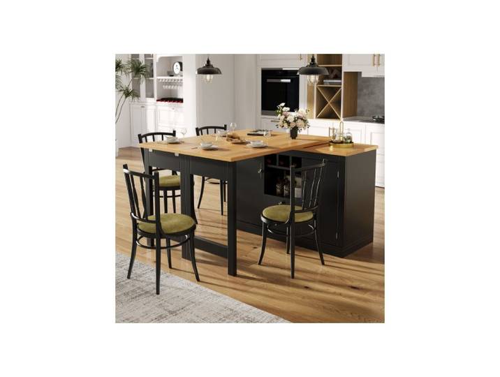 Table bar extensible 120-180cm noir pivotante 360° rangement MDF pour salon salle à manger bureau