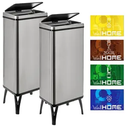 WellHome - 2er-Set Intelligenter Mülleimer 60L in Grau mit Magnetetiketten 35,5x26x95,5 cm